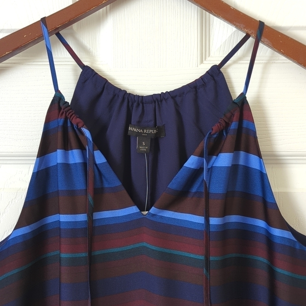 Banana Republic Striped Sleeveless Halter Flounce Hem A-Line Midi Dress Maroon S - Picture 3 of 15